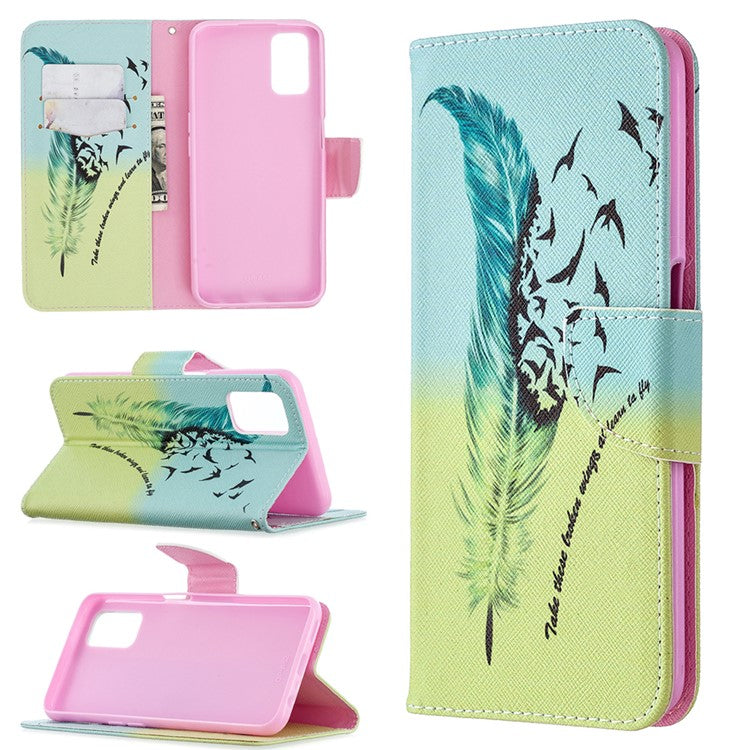 Pattern Printing Leather Wallet Case for OPPO A72/A52/A92 - Feather Pattern