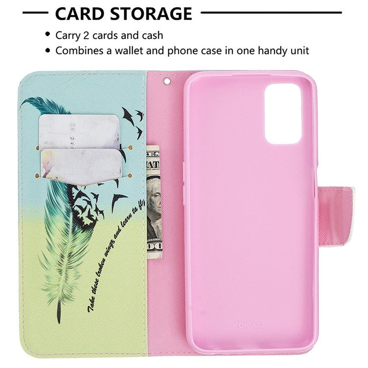 Pattern Printing Leather Wallet Case for OPPO A72/A52/A92 - Feather Pattern