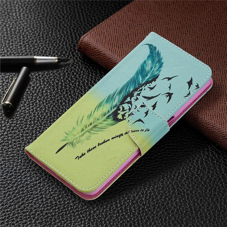 Pattern Printing Leather Wallet Case for OPPO A72/A52/A92 - Feather Pattern