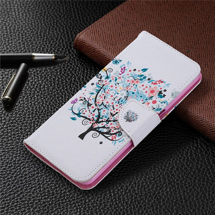 Pattern Printing Leather Wallet Case for OPPO A72/A52/A92 - Flowered Tree