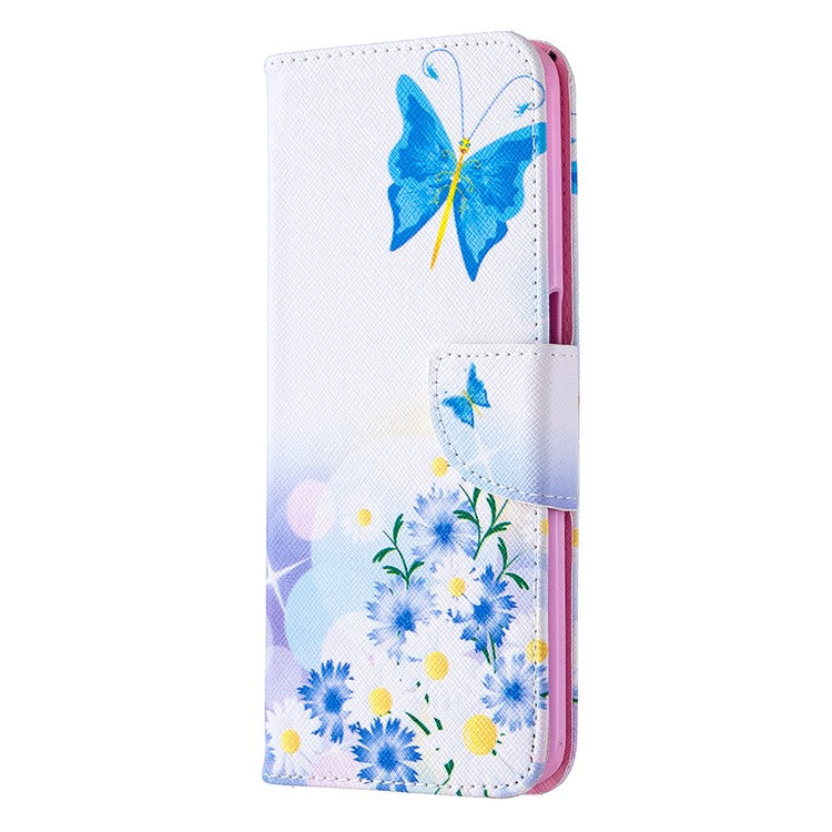 Pattern Printing Leather Wallet Case for OPPO A72/A52/A92 - Blue Butterfly and Flowers