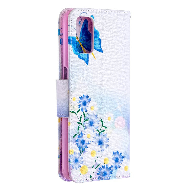 Pattern Printing Leather Wallet Case for OPPO A72/A52/A92 - Blue Butterfly and Flowers