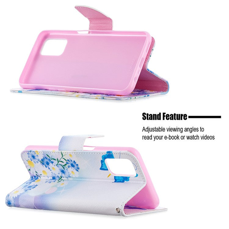 Pattern Printing Leather Wallet Case for OPPO A72/A52/A92 - Blue Butterfly and Flowers