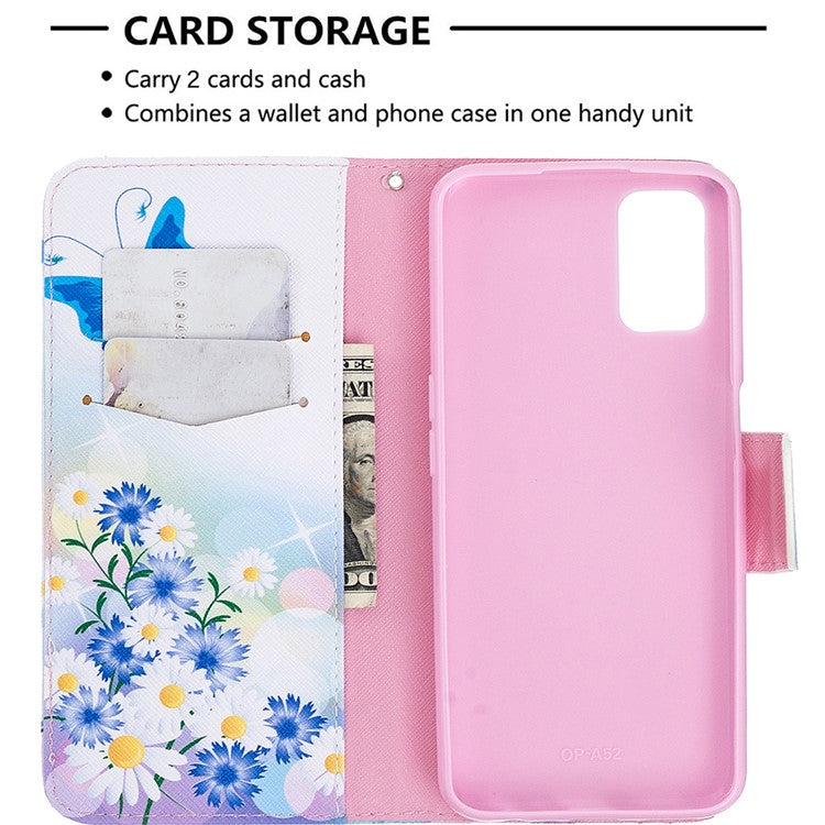 Pattern Printing Leather Wallet Case for OPPO A72/A52/A92 - Blue Butterfly and Flowers