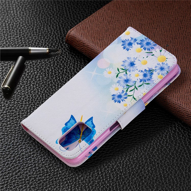Pattern Printing Leather Wallet Case for OPPO A72/A52/A92 - Blue Butterfly and Flowers