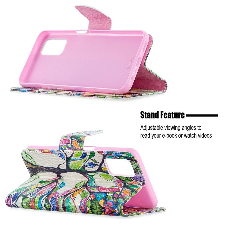 Pattern Printing Leather Wallet Case for OPPO A72/A52/A92 - Colorized Tree