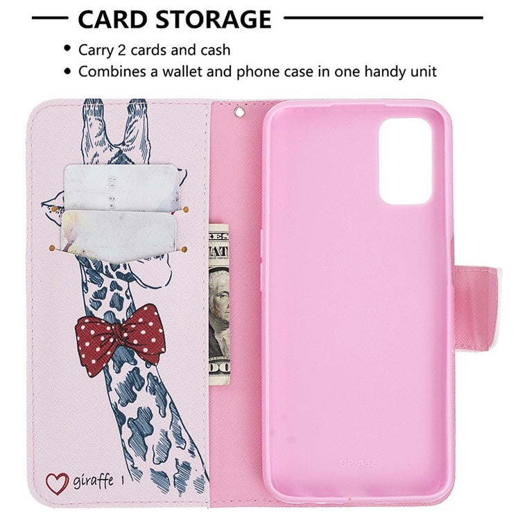 Pattern Printing Leather Wallet Case for OPPO A72/A52/A92 - Adorable Giraffe Wearing Glasses