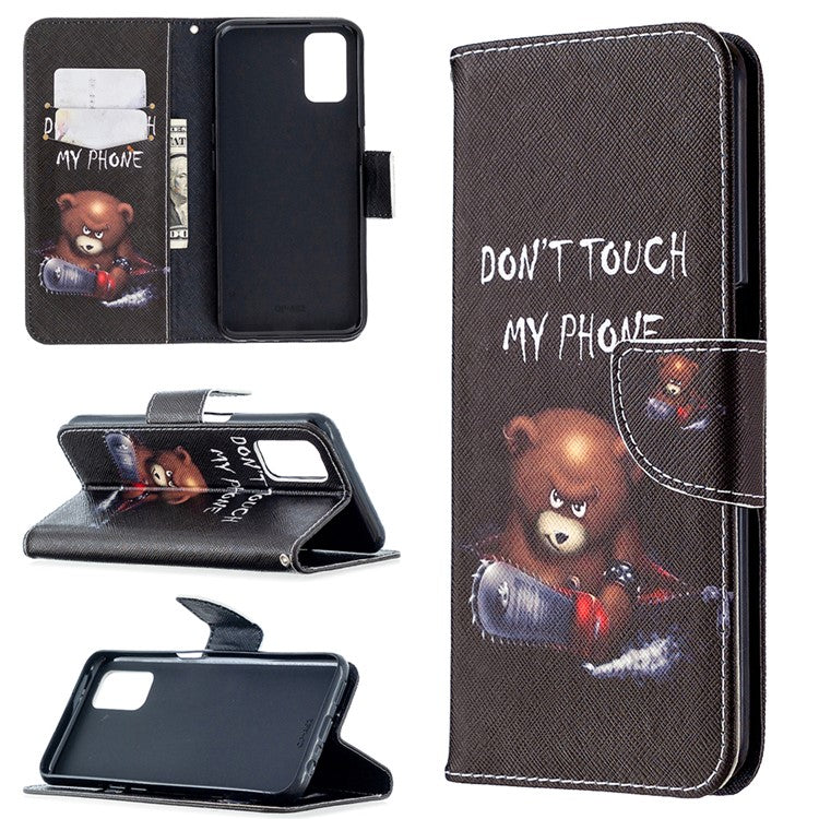 Pattern Printing Leather Wallet Case for OPPO A72/A52/A92 - Brown Bear and Warning Words