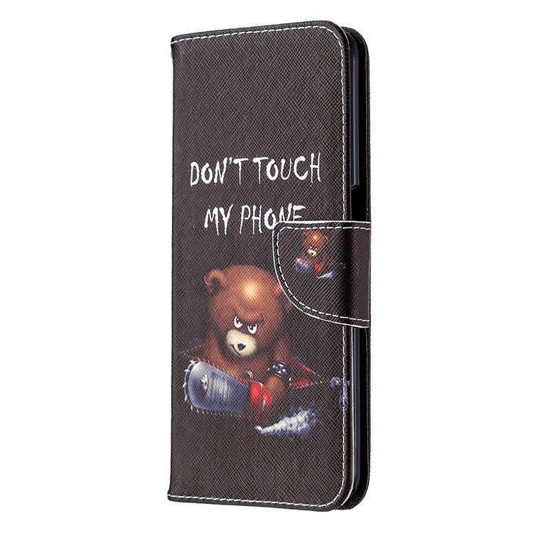 Pattern Printing Leather Wallet Case for OPPO A72/A52/A92 - Brown Bear and Warning Words