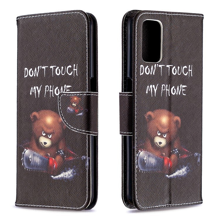 Pattern Printing Leather Wallet Case for OPPO A72/A52/A92 - Brown Bear and Warning Words