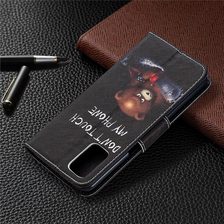 Pattern Printing Leather Wallet Case for OPPO A72/A52/A92 - Brown Bear and Warning Words