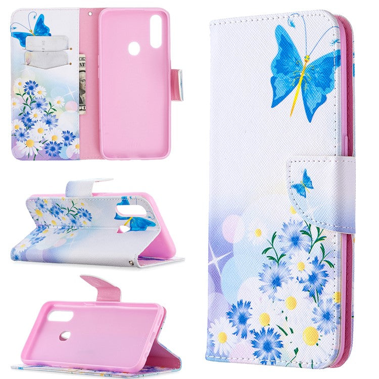 Pattern Printing Leather Wallet Shell Case for OPPO A31 (2020)/A81 - Blue Butterfly and Flowers
