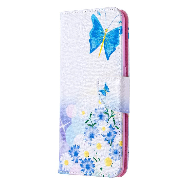 Pattern Printing Leather Wallet Shell Case for OPPO A31 (2020)/A81 - Blue Butterfly and Flowers