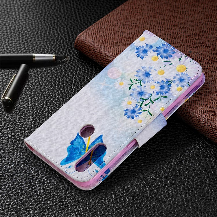 Pattern Printing Leather Wallet Shell Case for OPPO A31 (2020)/A81 - Blue Butterfly and Flowers