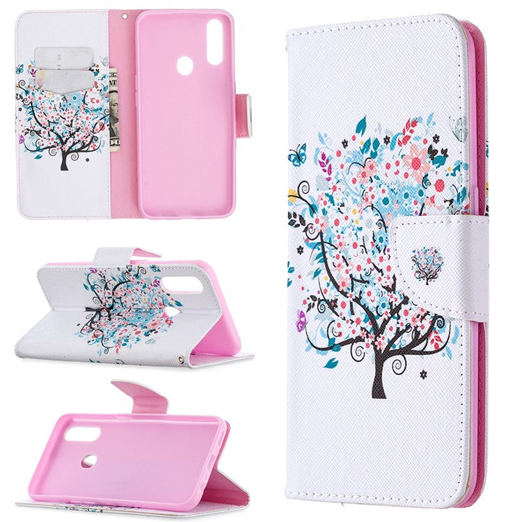 Pattern Printing Leather Wallet Shell Case for OPPO A31 (2020)/A81 - Flowered Tree