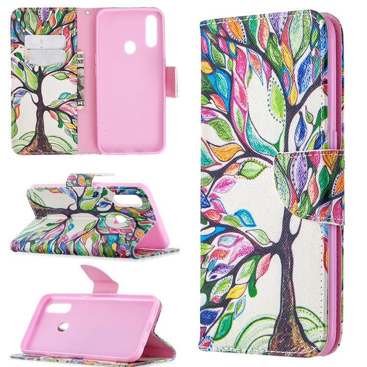 Pattern Printing Leather Wallet Shell Case for OPPO A31 (2020)/A81 - Colorized Tree