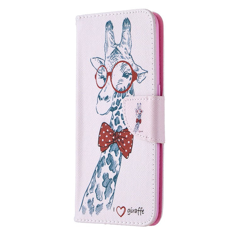 Pattern Printing Leather Wallet Shell Case for OPPO A31 (2020)/A81 - Adorable Giraffe Wearing Glasses