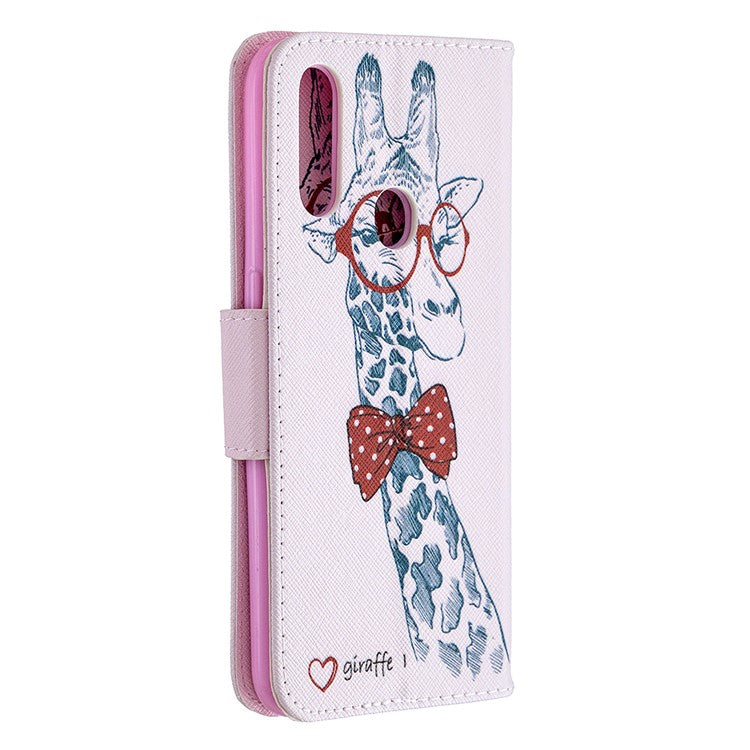 Pattern Printing Leather Wallet Shell Case for OPPO A31 (2020)/A81 - Adorable Giraffe Wearing Glasses