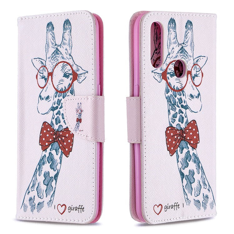 Pattern Printing Leather Wallet Shell Case for OPPO A31 (2020)/A81 - Adorable Giraffe Wearing Glasses