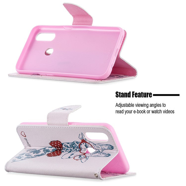 Pattern Printing Leather Wallet Shell Case for OPPO A31 (2020)/A81 - Adorable Giraffe Wearing Glasses