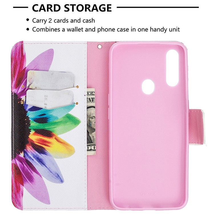 Pattern Printing Leather Wallet Shell Case for OPPO A31 (2020)/A81 - Colorful Petals
