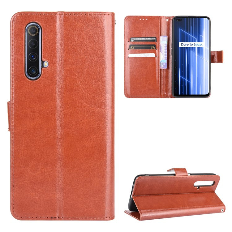 Crazy Horse Texture Wallet Stand Leather Phone Case for Realme X50/Realme X3 - Brown