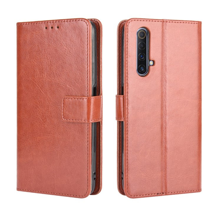 Crazy Horse Texture Wallet Stand Leather Phone Case for Realme X50/Realme X3 - Brown