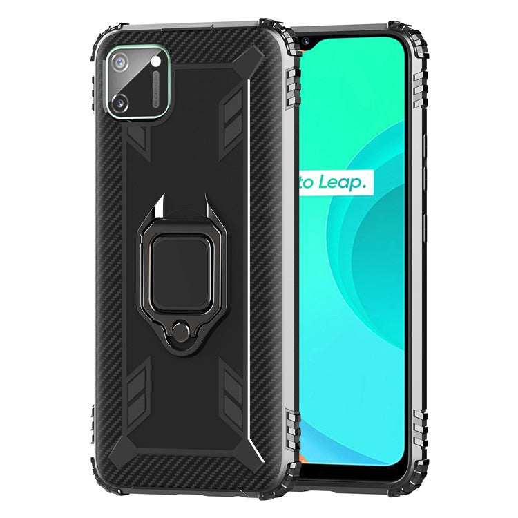 Finger Ring Kickstand Drop-proof TPU Protective Phone Cover for Realme C11 - Black