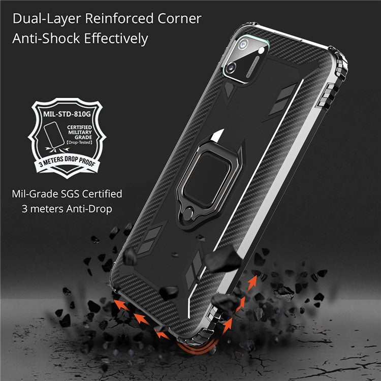 Finger Ring Kickstand Drop-proof TPU Protective Phone Cover for Realme C11 - Black