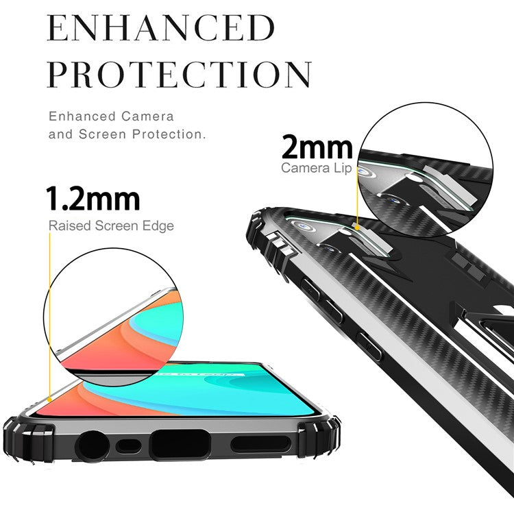 Finger Ring Kickstand Drop-proof TPU Protective Phone Cover for Realme C11 - Black