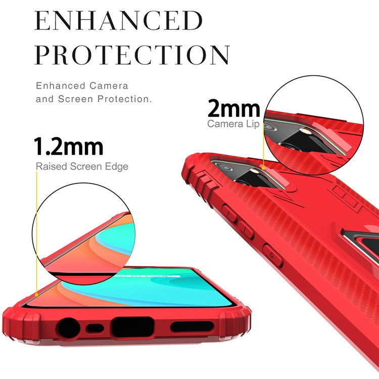 Finger Ring Kickstand Drop-proof TPU Protective Phone Cover for Realme C11 - Red