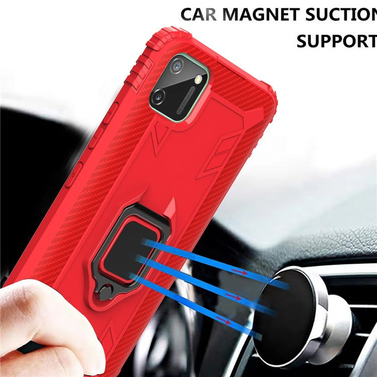 Finger Ring Kickstand Drop-proof TPU Protective Phone Cover for Realme C11 - Red