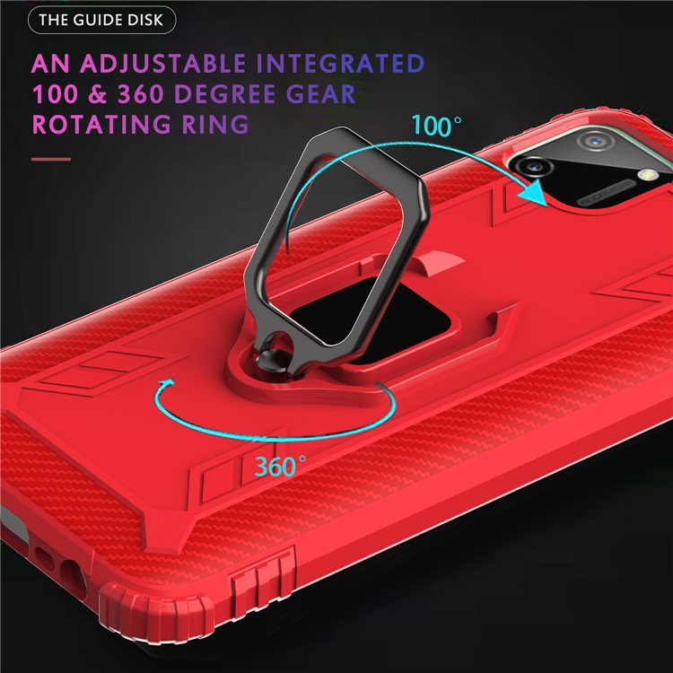 Finger Ring Kickstand Drop-proof TPU Protective Phone Cover for Realme C11 - Red