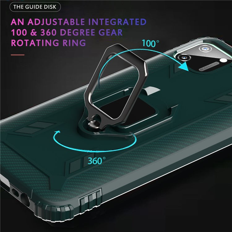 Finger Ring Kickstand Drop-proof TPU Protective Phone Cover for Realme C11 - Green