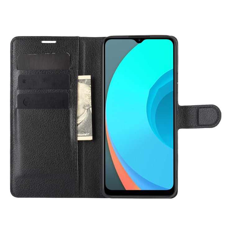 Litchi Texture Wallet Stand Leather Protective Cover for Realme C11 - Black