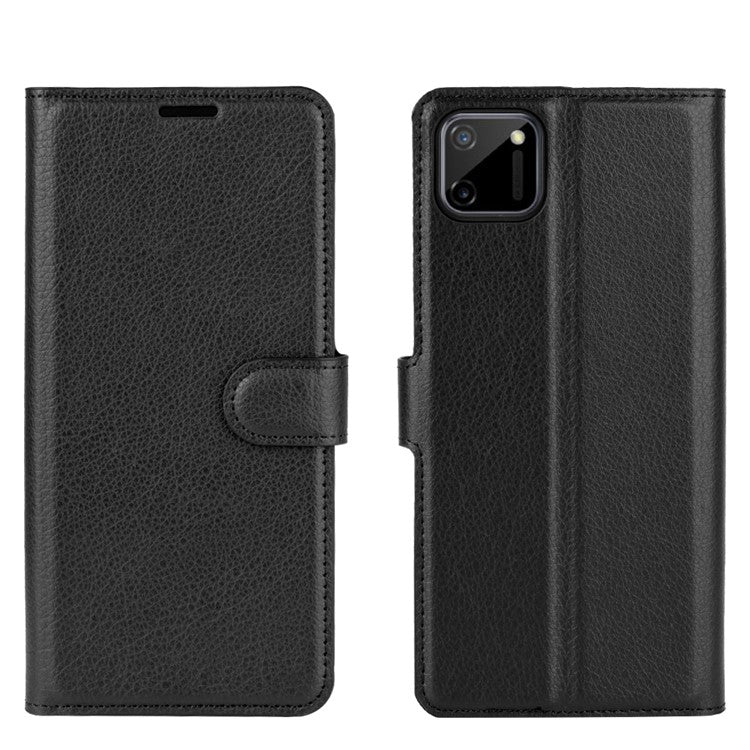 Litchi Texture Wallet Stand Leather Protective Cover for Realme C11 - Black