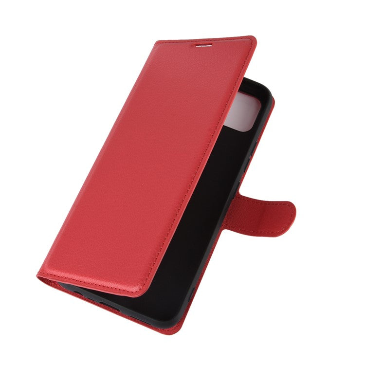 Litchi Texture Wallet Stand Leather Protective Cover for Realme C11 - Red