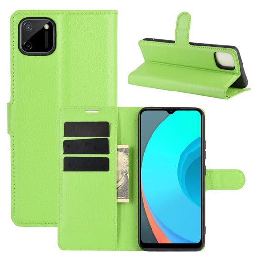 Litchi Texture Wallet Stand Leather Protective Cover for Realme C11 - Green