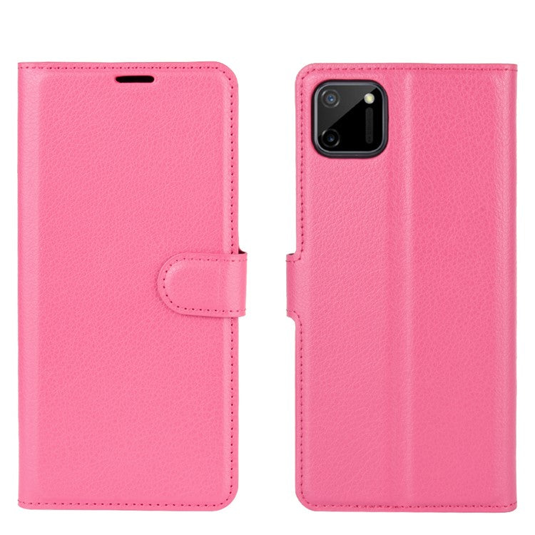 Litchi Texture Wallet Stand Leather Protective Cover for Realme C11 - Rose