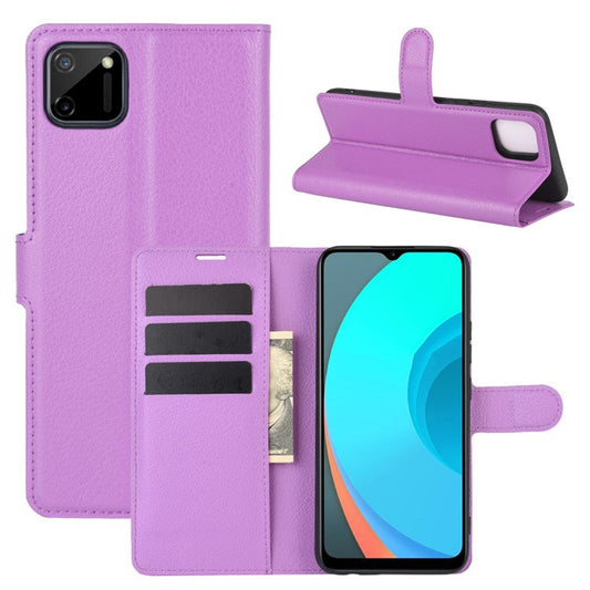 Litchi Texture Wallet Stand Leather Protective Cover for Realme C11 - Purple