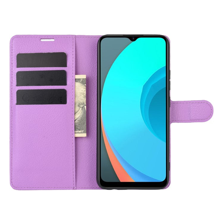 Litchi Texture Wallet Stand Leather Protective Cover for Realme C11 - Purple