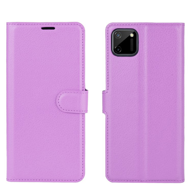 Litchi Texture Wallet Stand Leather Protective Cover for Realme C11 - Purple