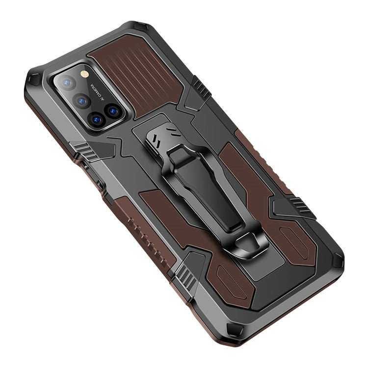 Phone Cover Plastic + TPU Hybrid Shell with Kickstand for Oppo A72 - Coffee
