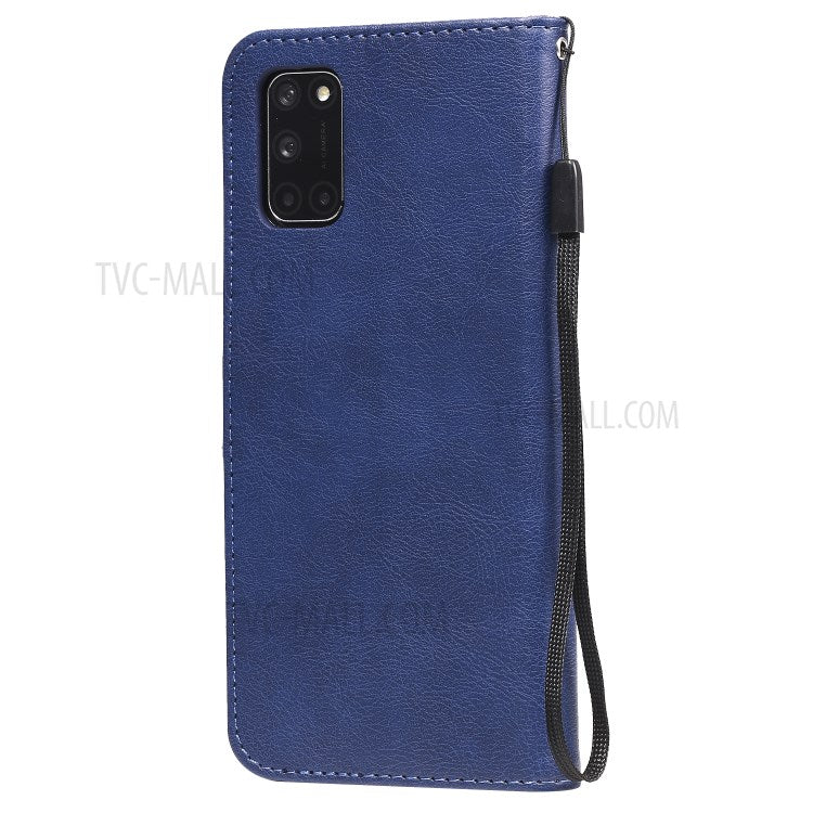 KT Leather Series-2 Solid Color Wallet Stand Leather Shell with Strap for OPPO A52/A72/A92 - Blue