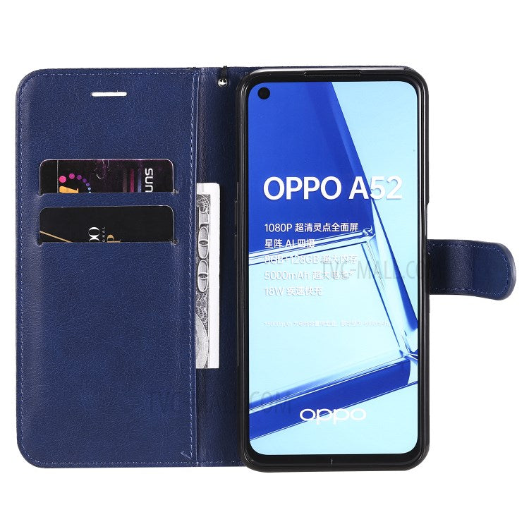 KT Leather Series-2 Solid Color Wallet Stand Leather Shell with Strap for OPPO A52/A72/A92 - Blue