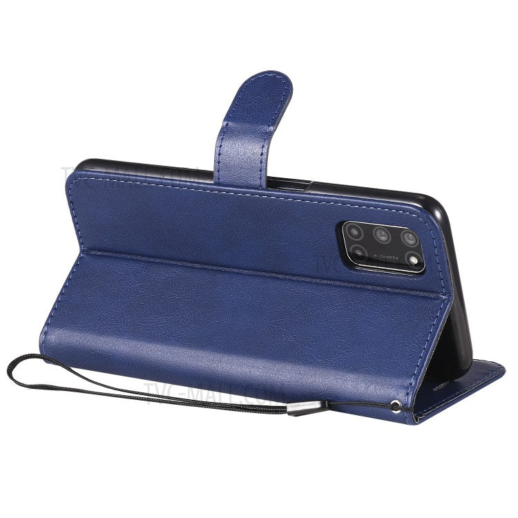 KT Leather Series-2 Solid Color Wallet Stand Leather Shell with Strap for OPPO A52/A72/A92 - Blue