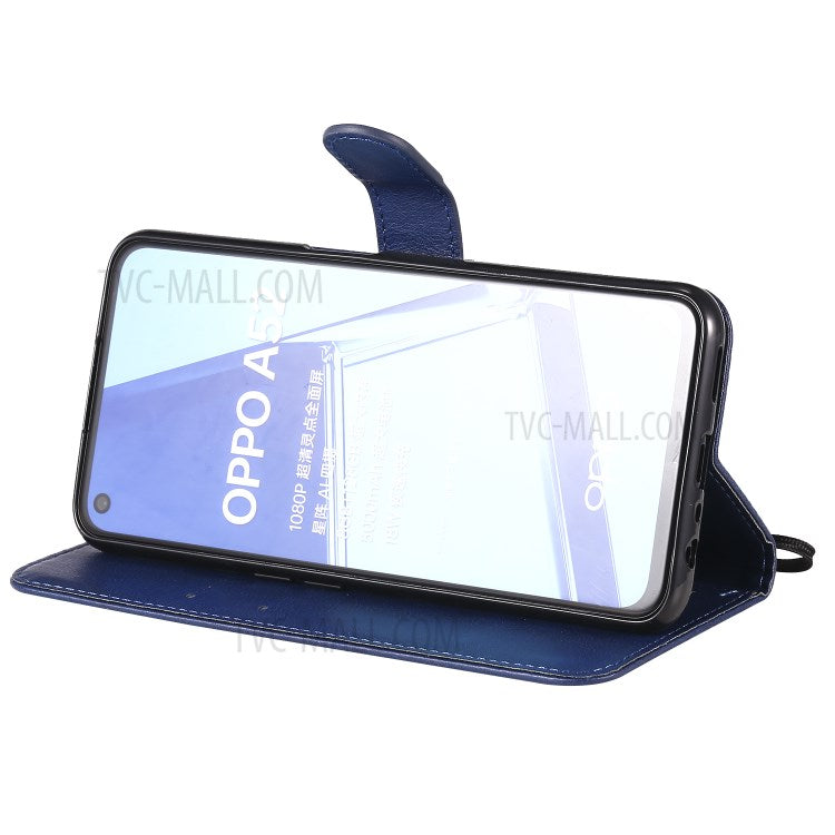 KT Leather Series-2 Solid Color Wallet Stand Leather Shell with Strap for OPPO A52/A72/A92 - Blue