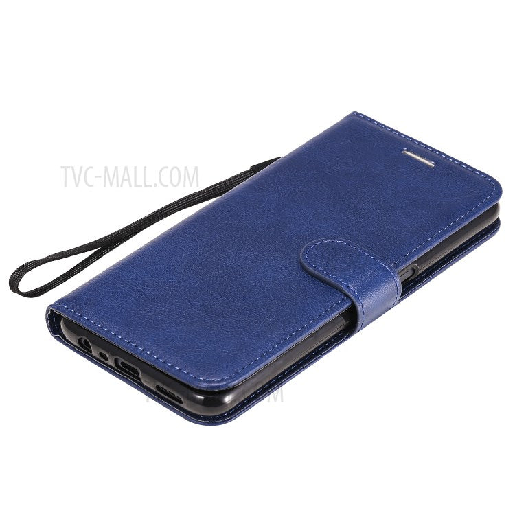 KT Leather Series-2 Solid Color Wallet Stand Leather Shell with Strap for OPPO A52/A72/A92 - Blue