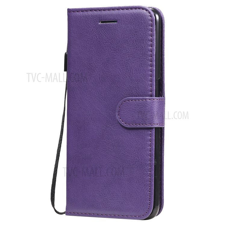 KT Leather Series-2 Solid Color Wallet Stand Leather Shell with Strap for OPPO A52/A72/A92 - Purple