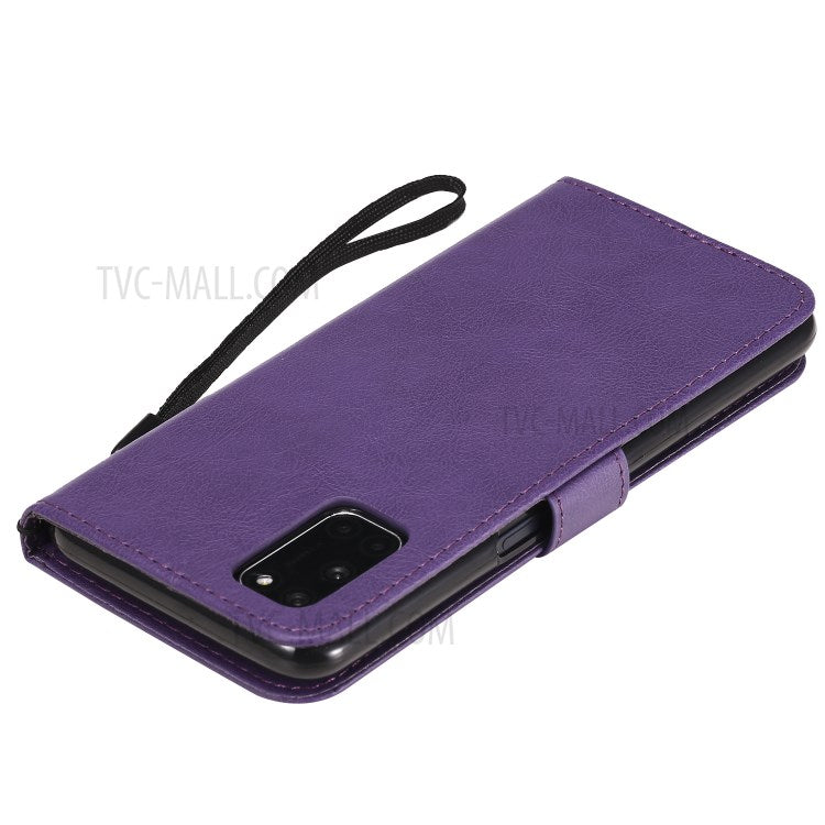 KT Leather Series-2 Solid Color Wallet Stand Leather Shell with Strap for OPPO A52/A72/A92 - Purple